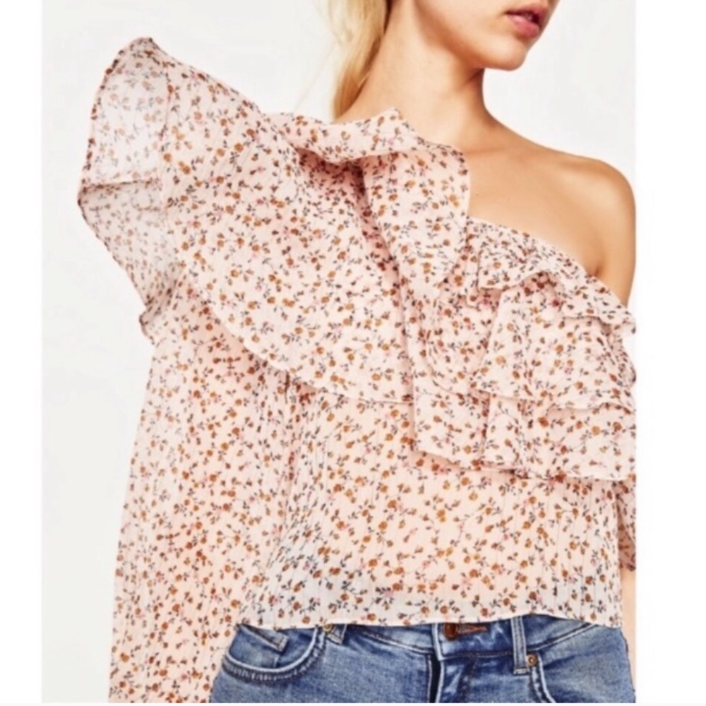 One Shoulder Chiffon Floral Zara Top